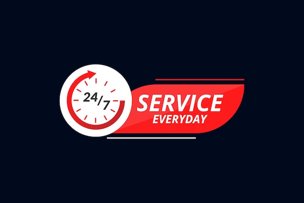 Täglicher designvektor des 24-stunden-service mit uhr