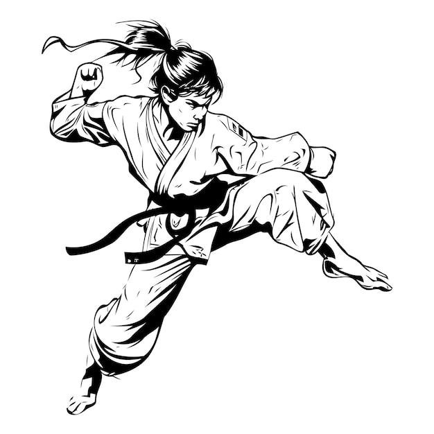 Taekwondo kampfkunst schwarz-weiß-vektorillustration