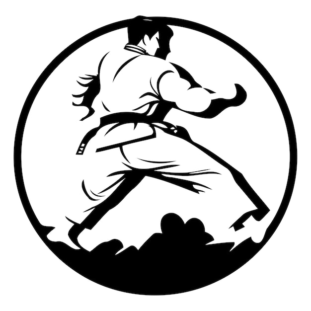 Vektor taekwondo-mann in einem roten kreis vektor-illustration