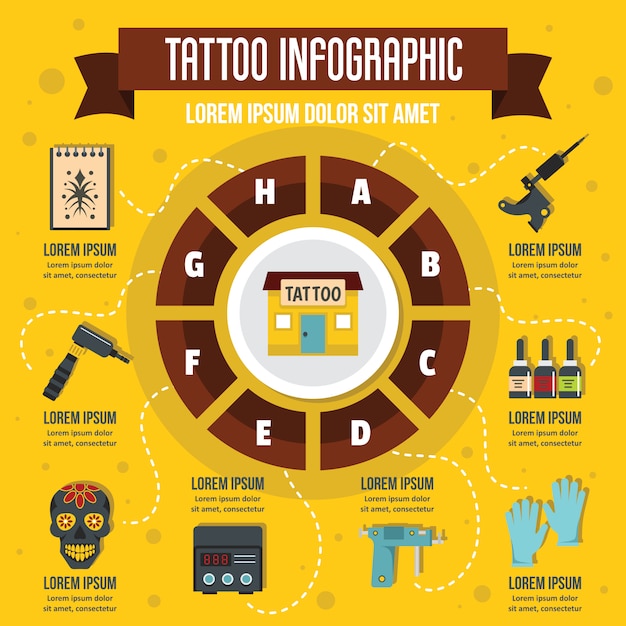 Tätowierung infografik, flachen stil