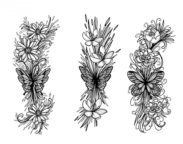 Tätowierungskunst-schmetterlingsskizze schwarzweiss