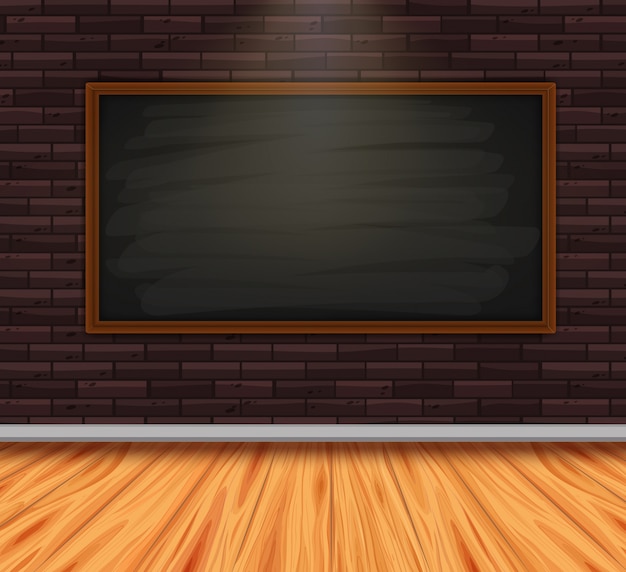Tafel auf Brickwall im Zimmer mit Holzboden