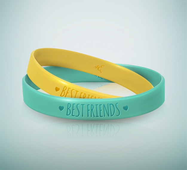 Tag der Freundschaft, frohe Festtage der Freundschaft. Zwei Gummiarmbänder für beste Freunde