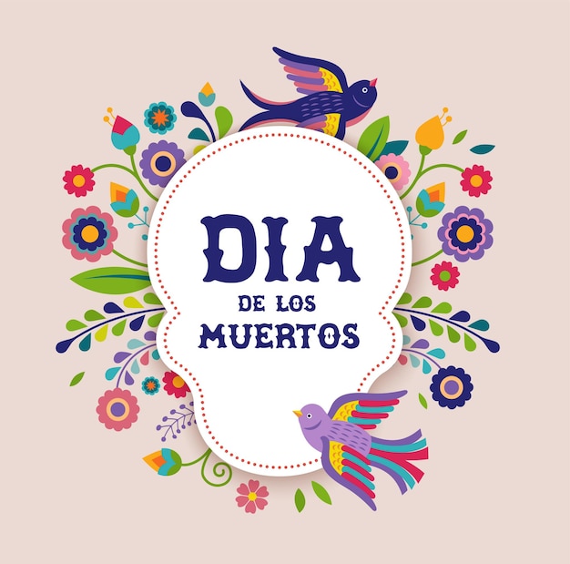 Tag der toten dia de los moertos banner mit bunten mexikanischen blumen fiesta urlaub poster party