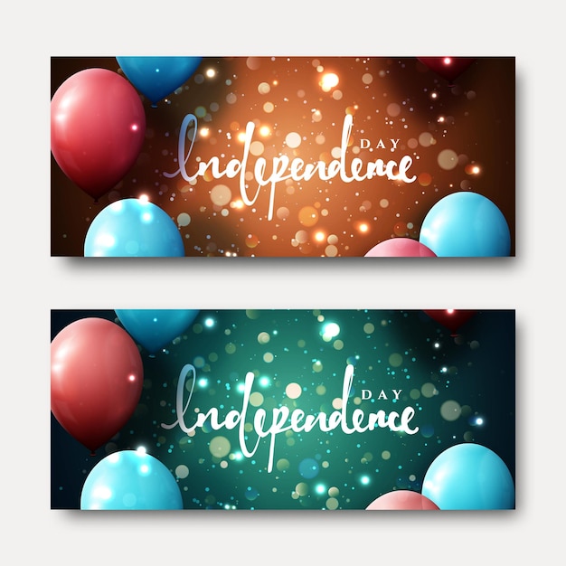 Tag der unabhängigkeit. schablonen-grußkarte mit luftballons und handkalligrafie, helle designkarten zum tag der unabhängigkeit