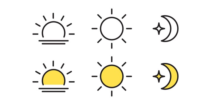 Tag- und Nacht-Sonne- und Mond-Ikonen-Vektor-Set