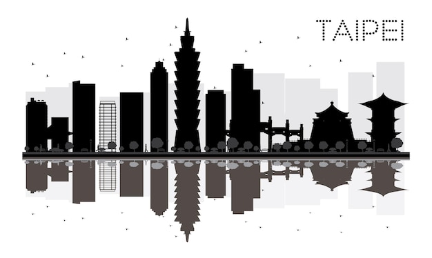 Taipeh city skyline schwarz-weiß-silhouette mit reflexionen vektor-illustration