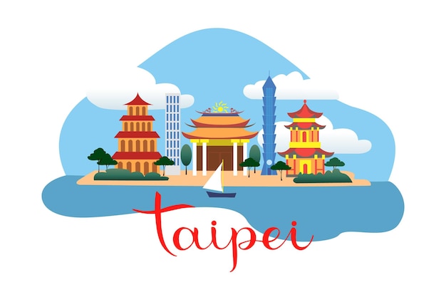 Taipei flache zeichnung taipeh flache illustration im modernen stil taipei city illustration hand skizziert