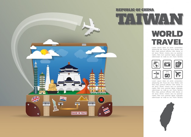 Taiwan Landmark Global Travel & Journey Infografik Gepäck. Design Template./illustration.