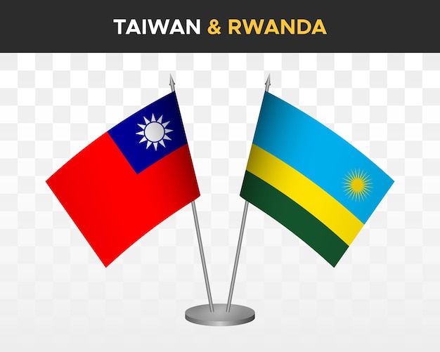 Taiwan vs ruanda tischflaggen mockup isoliert 3d-vektorillustration taiwanesische tischflagge