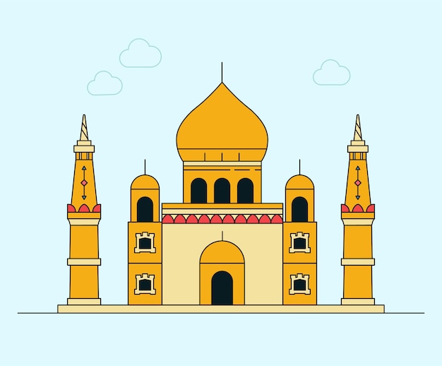 Taj mahal of india illustration set berühmte architektur arabischer palast vektorzeichnung hand gezeichnet