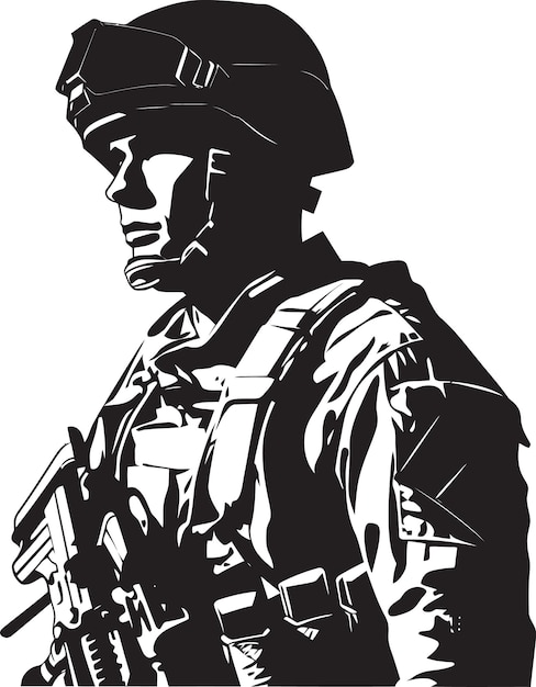 Taktischer verteidiger armyman vector logo icon design schlachtbereit sentinel schwarz logo eines bewaffneten krieges