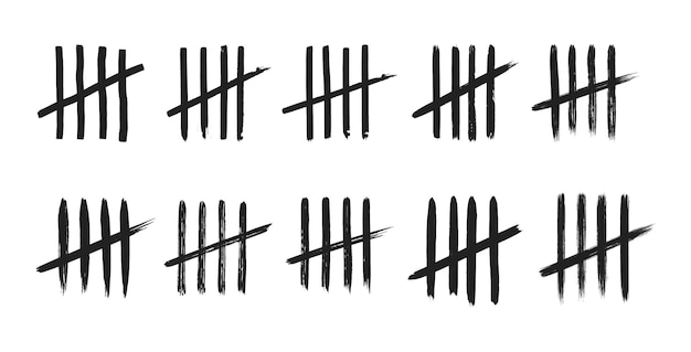 Vektor tally marks auf weißem brett handgezeichnete schmutzige kunststil-vektor-illustration-set.