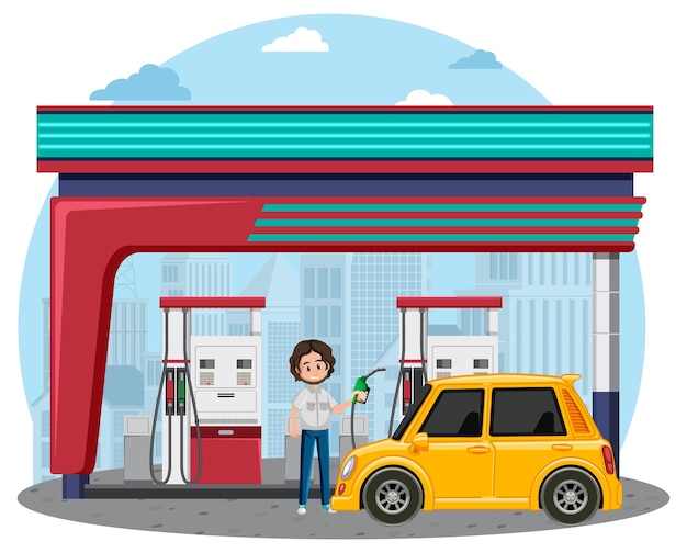 Tankstelle im cartoon-stil