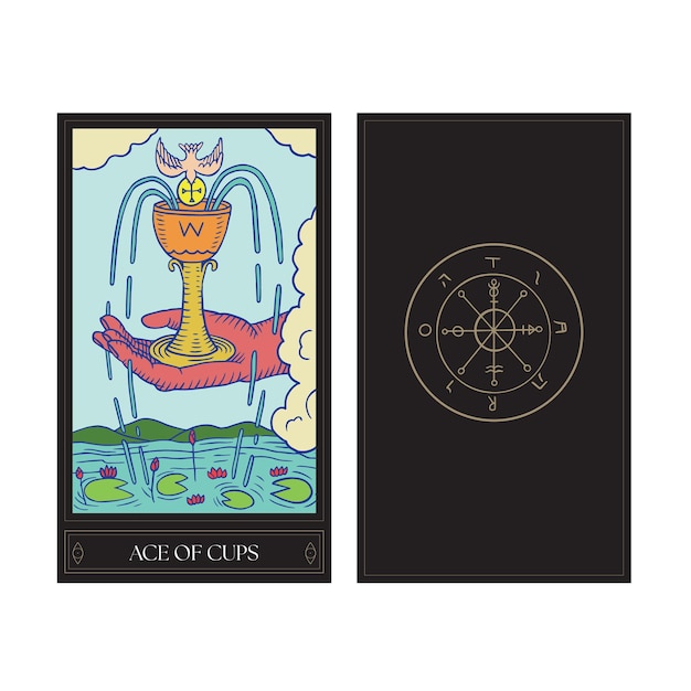 Vektor tarot-karten-illustration, isoliert auf weißem hintergrund, as von bechern