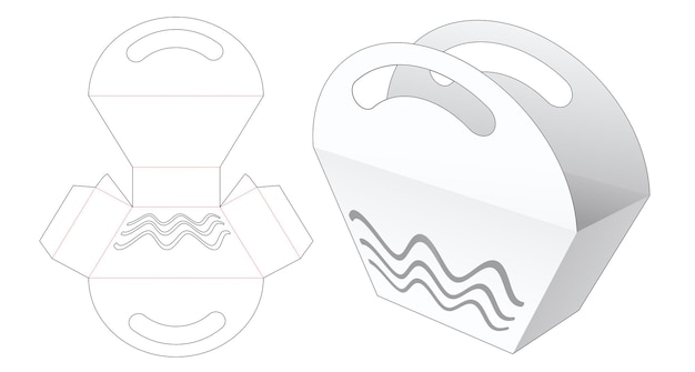 Tasche mit trapezförmigem griff und schablonierter wellenstanzschablone