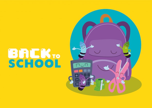 Tasche und Symbol setzen Cartoons Design, Back to School Bildung Klasse Lektion