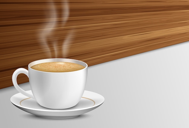 Tasse Kaffee mit auf hölzernem Hintergrund