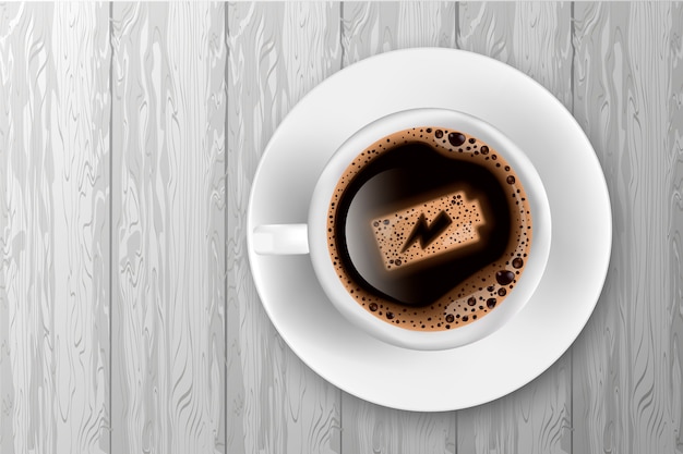 Tasse Kaffee mit Batterieenergie auf Schaum