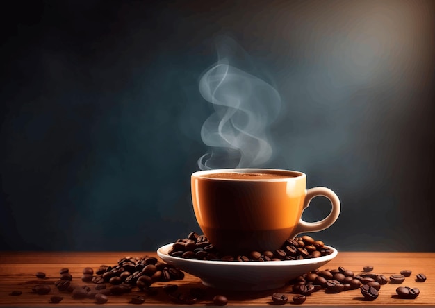 Tasse Kaffee mit einem rauchigen Hintergrundvektor