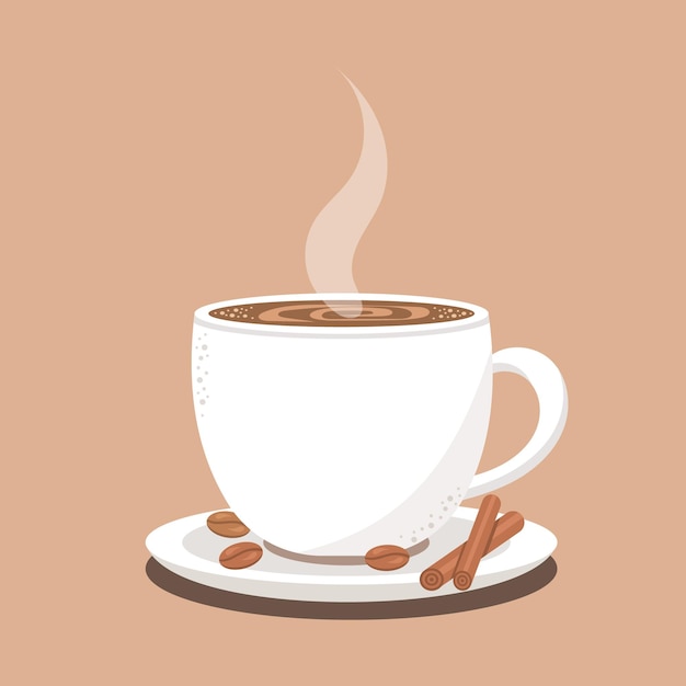 Tasse Kaffee mit Kaffeebohnen und Zimt Vektor-Illustration