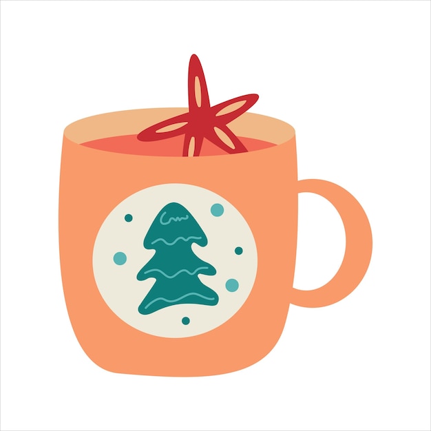 Tasse mit Glühwein-Winter-Doodle-Illustration