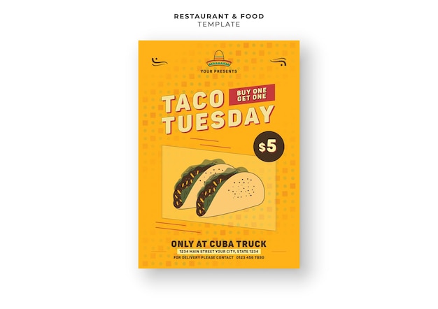 Vektor tasty mexican tacos restaurant menü cover social media flyer banner design