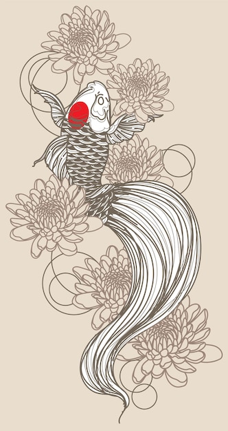 Vektor tattoo art japan fish design handzeichnung und skizze