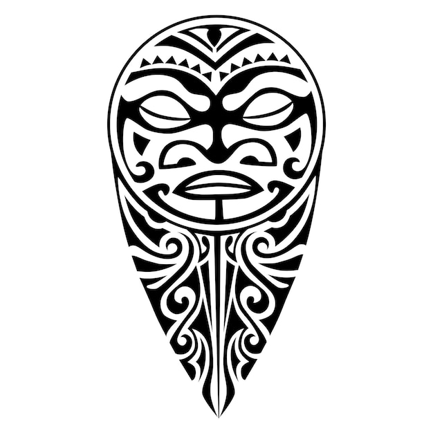 Tattoo-Design im polynesischen Stil mit Maske Tattoo-Muster im Maori-Stammesstil, das für ein Bein geeignet ist