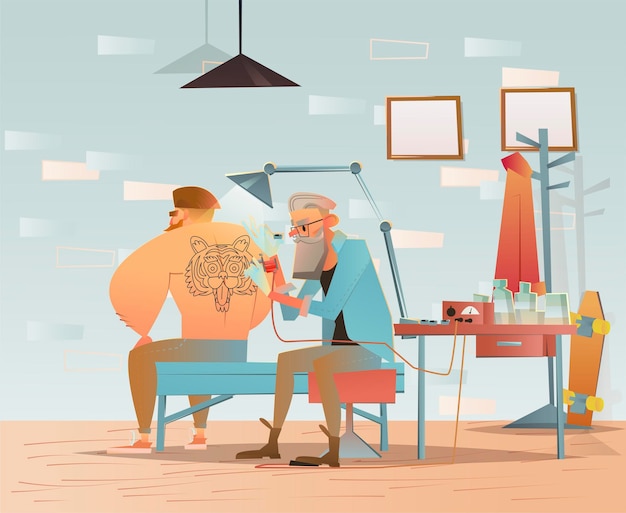 Tattoo Hipster Charakter in Friseursalon Illustration