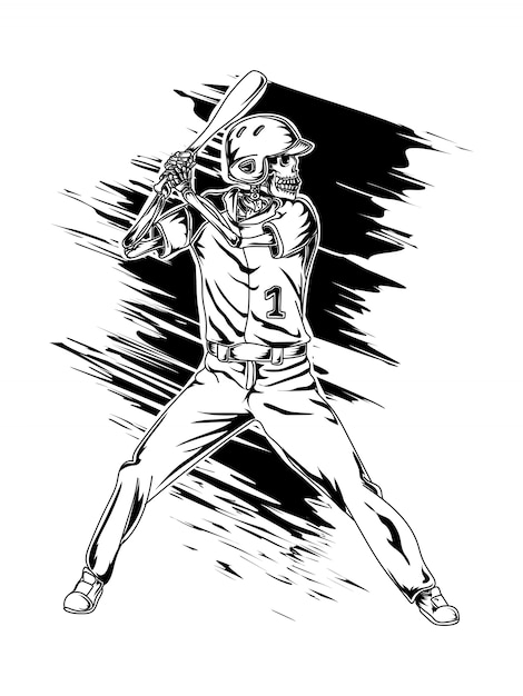 Tattoo und T-Shirt Design Baseball Skelett Premiere