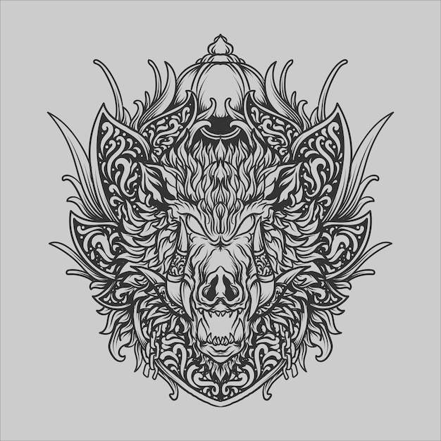 Tattoo und t-shirt design schwarz-weiß handgezeichnete wildschwein gravur ornament