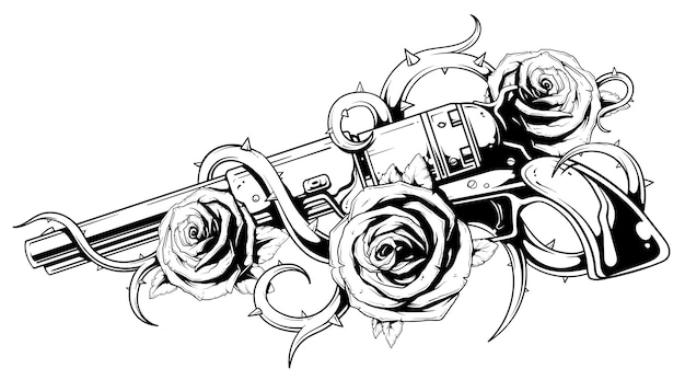 Tattoo von revolver colt mit rosen