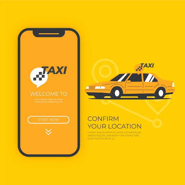 Taxi app konzept mit auto