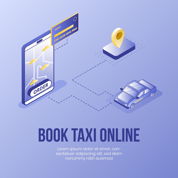 Taxi online buchen. digital isometrische design-konzept