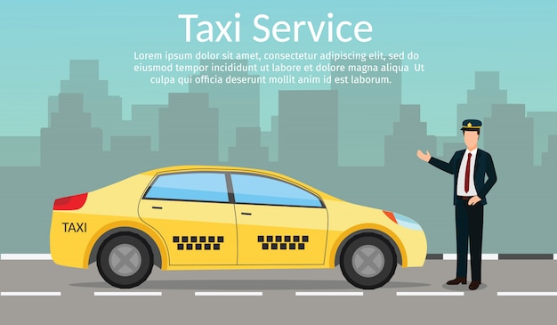 Taxifahrer rufen sie mit dem smartphone-service die flache illustration der stadt an