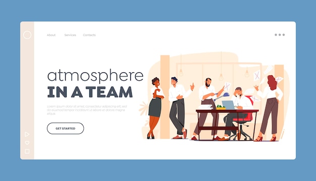 Team atmosphere landing page template geschäftsleute und frauen feinde oder gegner streiten und starren