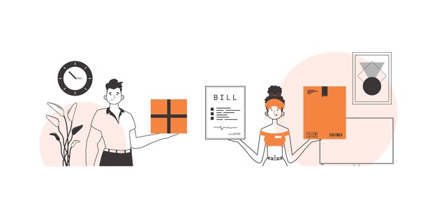 Team für die Zustellung von Paketen und Fracht im linearen Stil