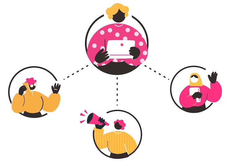 Vektor teamwork and online communication
