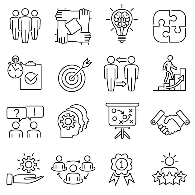 Teamwork collaboration line icons set