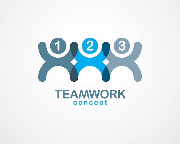 Vektor teamwork-geschäftsmann-einheits- und kooperationskonzept, erstellt mit einfachen geometrischen elementen als people-crew. vektorsymbol oder logo. freundschafts-dreamteam, vereintes crew-blau-design.