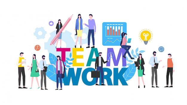 Teamwork-Leute-Mann-Frauen-Büroangestellter-Vektor-Illustration.