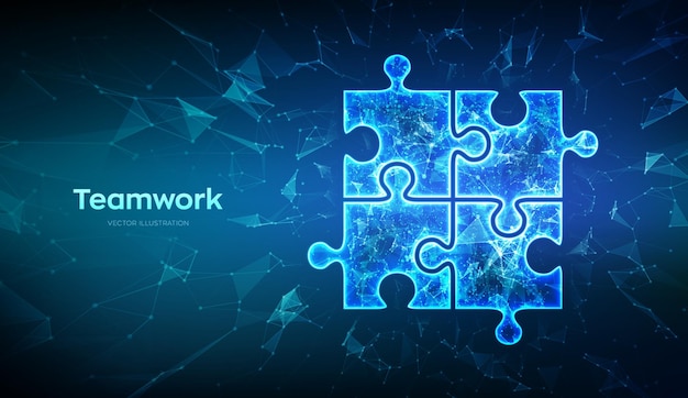 Teamwork-puzzle-elemente team-metapher symbol der teamarbeit, zusammenarbeit, partnerschaft, assoziation und verbindung niedrige polygonale puzzleteile geschäftskonzept der verbindenden vektorillustration