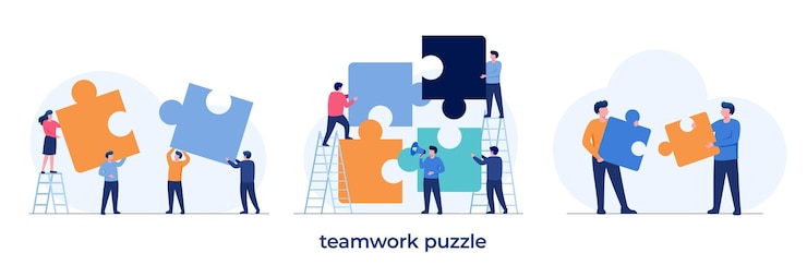 Vektor teamwork puzzle unternehmensgründung unternehmer ziel ziel zusammenarbeit system unternehmenspartner flacher illustrationsvektor