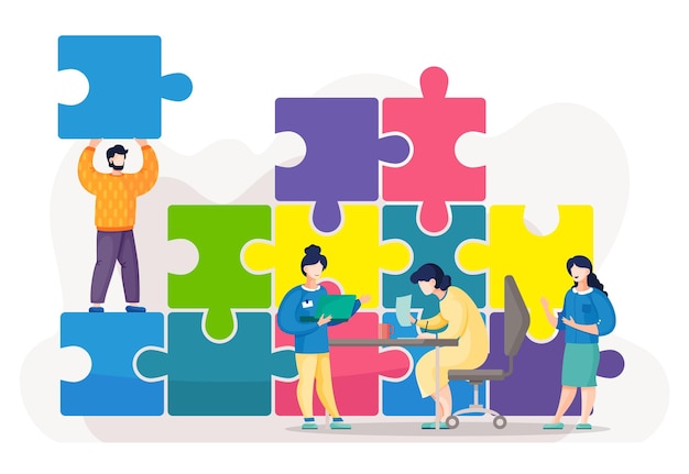 Teamwork, Puzzleteile verbinden, am Geschäftsprojekt arbeiten