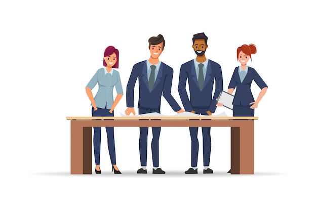Teamwork von Geschäftsleuten im Bürocharakter. Geschäftsleute diskutieren.