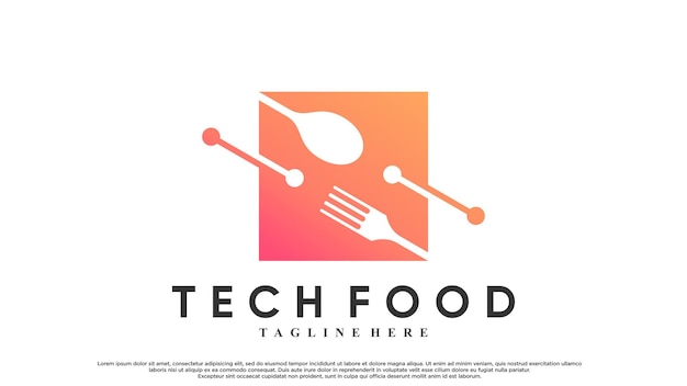 Tech-food-logo-design mit kreativem konzept premium-vektor
