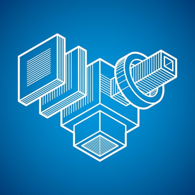Technische abstrakte Form, polygonale 3D-Vektorfigur.