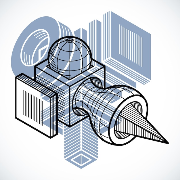 Technische abstrakte form, polygonale 3d-vektorfigur.