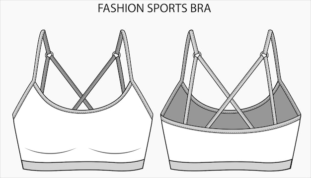 Technische skizze des sporty x strap bra. bearbeitbare unterwäsche flache modeskizze